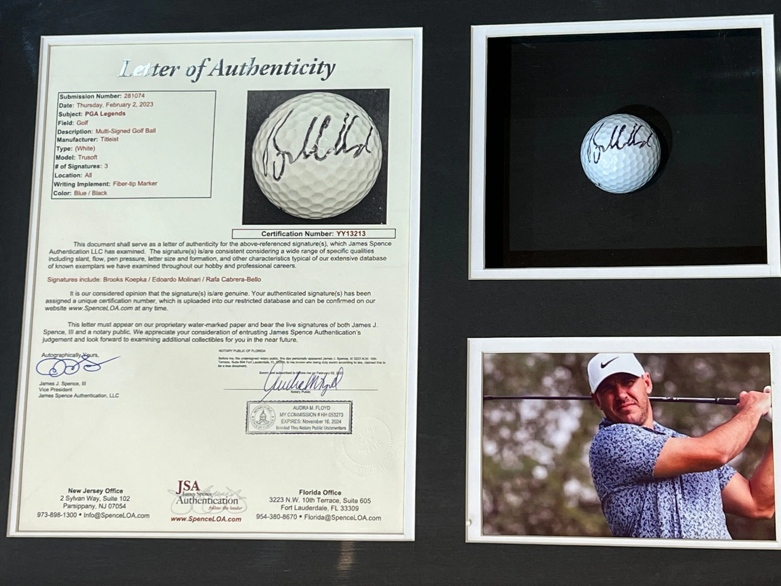 Bola de Golf enmarcada / Mexico 2019 / Brooks Koepka, Francesco Molinari y Cabrera Bello - Image 4