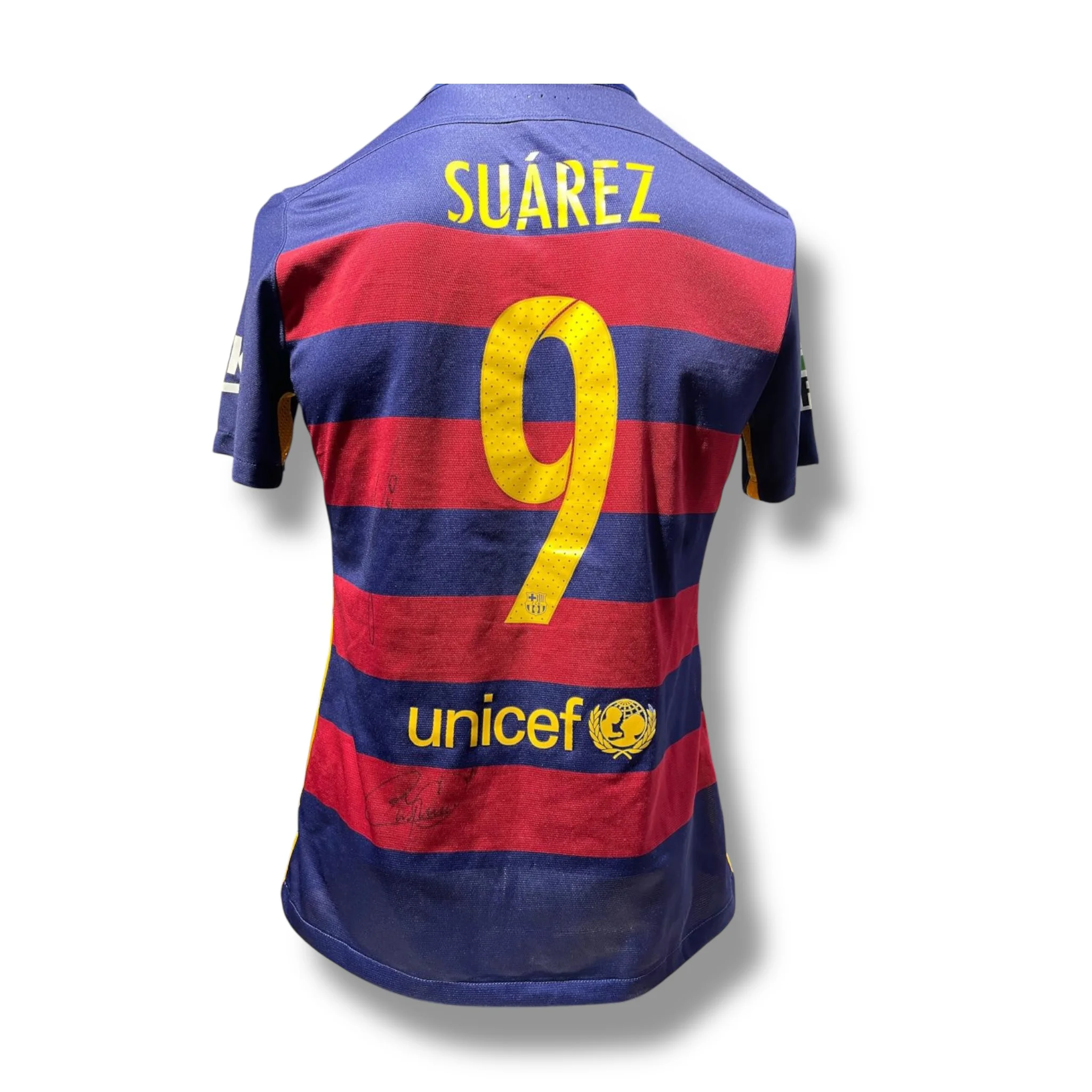 Jersey usado en juego / Barcelona / Luis Suárez (Messi / Neymar)