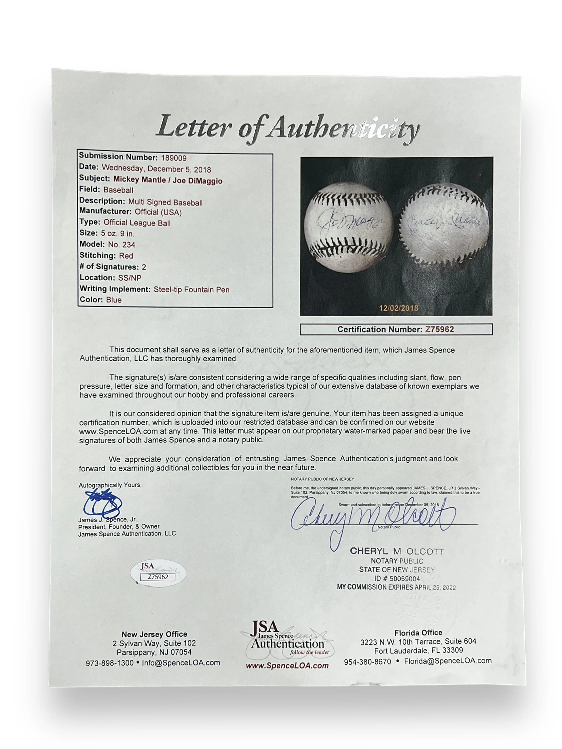 Pelota Baseball / Yankees / Mickey Mantle y Joe Dimaggio - Image 6