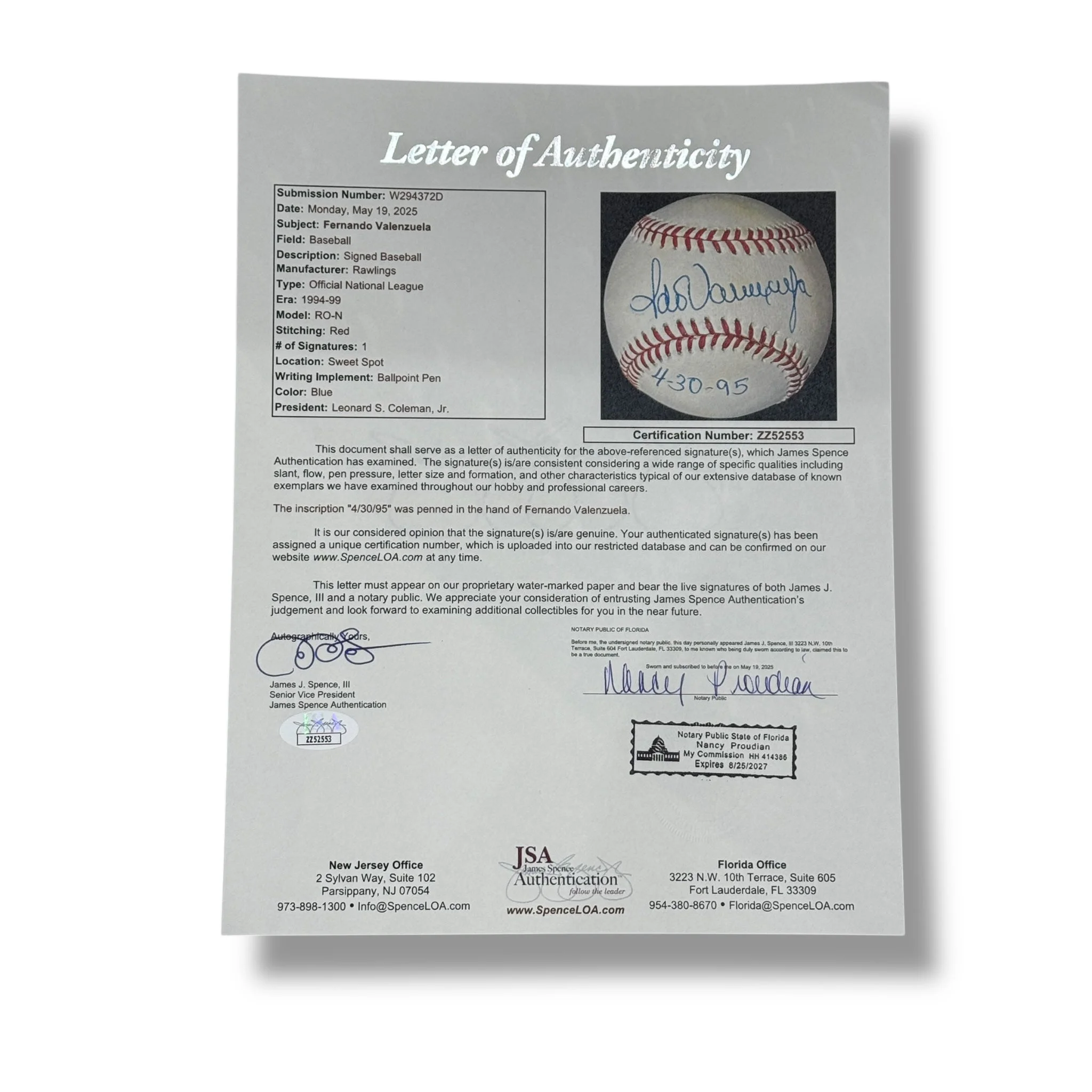 Pelota Baseball / Dodgers / Fernando Valenzuela (Inscripcion) - Image 4