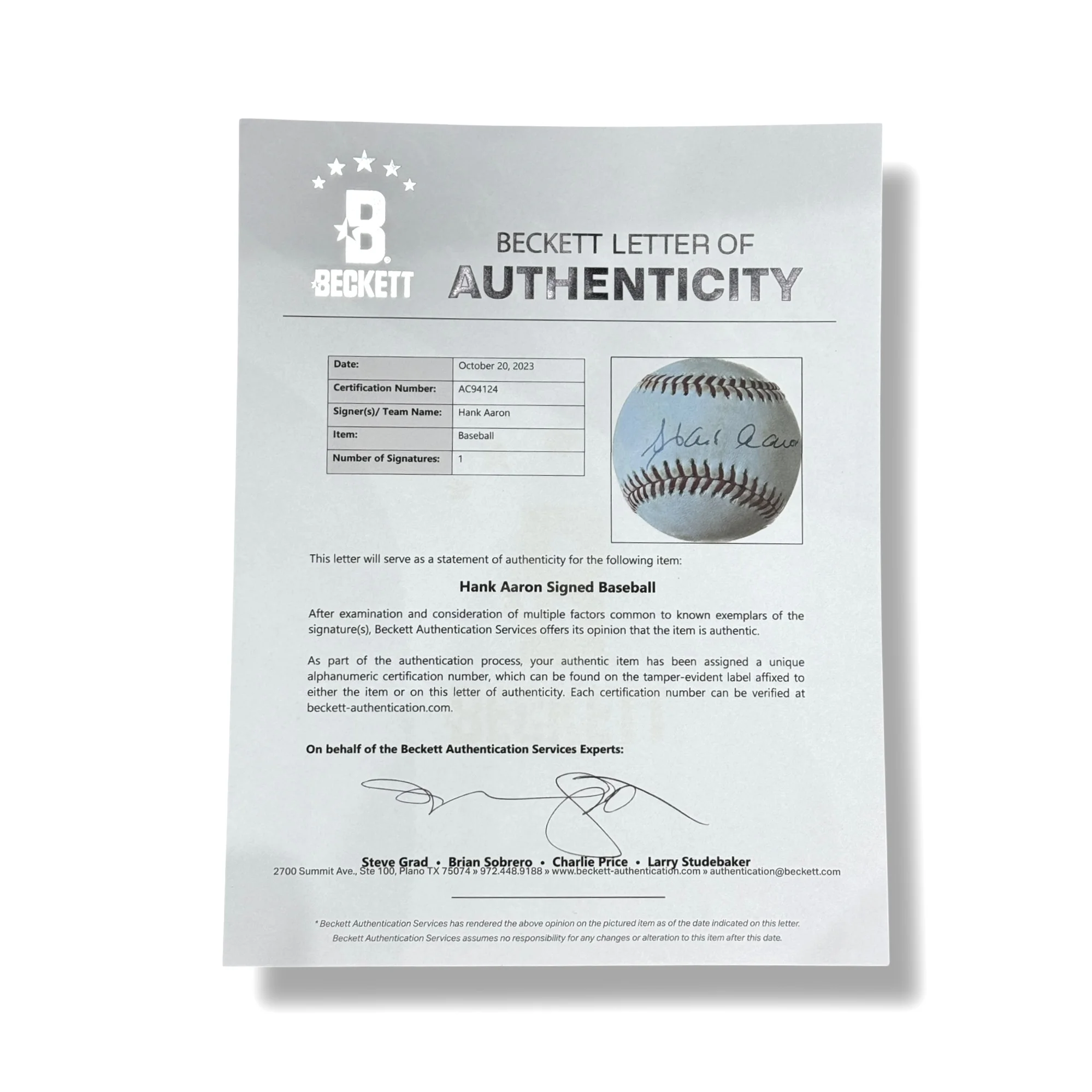 Pelota Baseball / Braves / Hank Aaron - Image 6