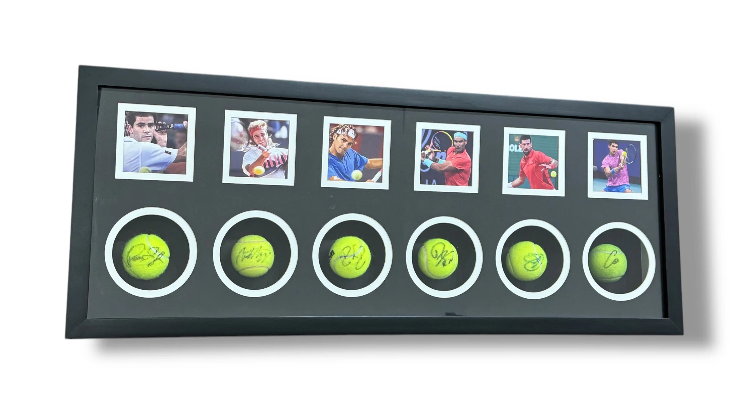 Set de Bolas Enmarcado / Tenis / Federer, Nadal, Djokovic, Sampras, Agassi y Alcaraz
